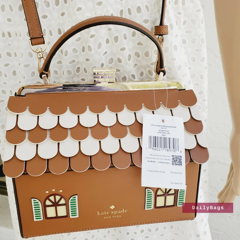 BEAUTIFUL KATE SPADE GINGERBREAD HOUSE CROSSBODY SATCHEL BROWN CHRISTMAS HOLIDAY - Picture 5 of 6